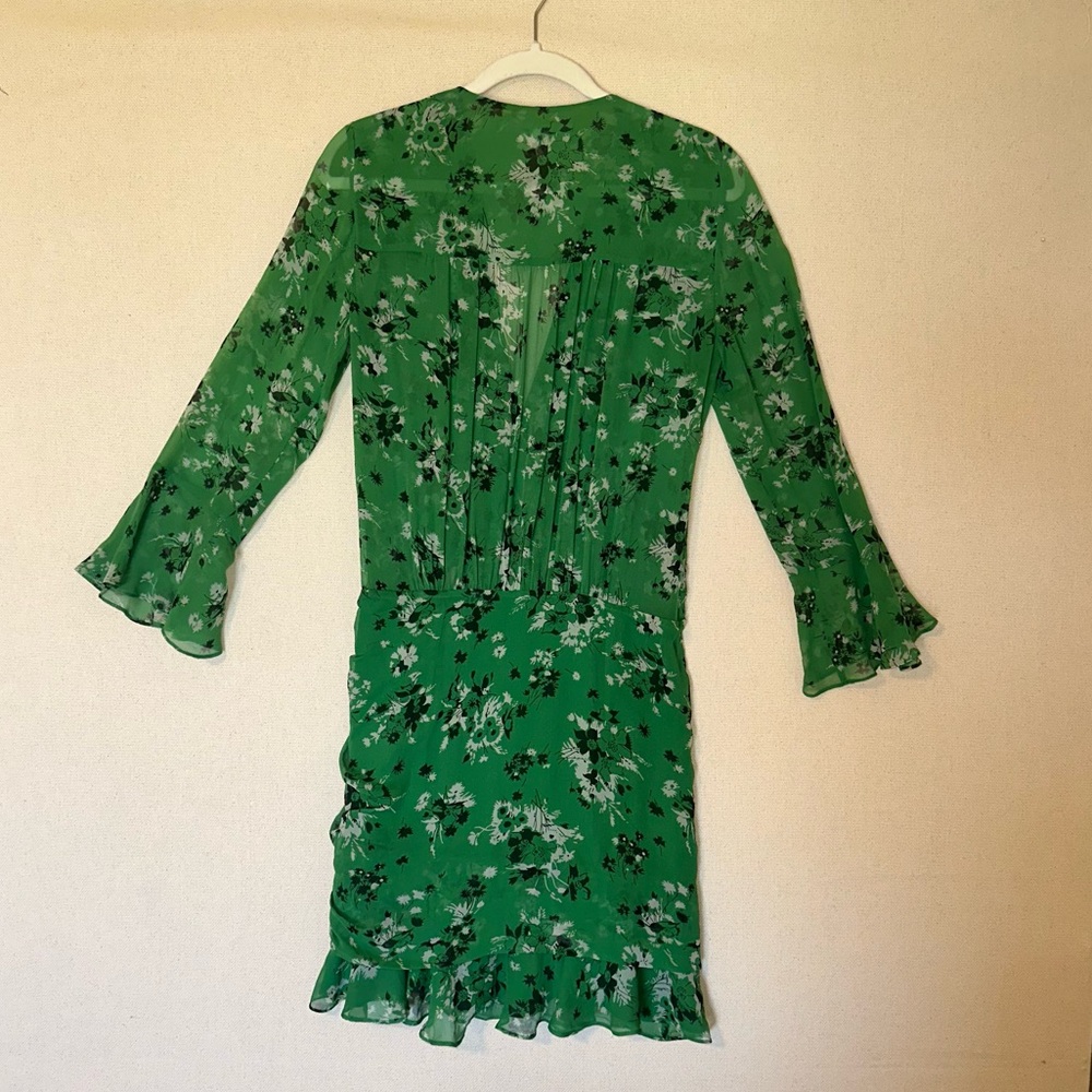 Veronica Beard Sean Silk Floral Ruched Mini Dress Green Cocktail Designer Size 4 - Picture 6 of 7